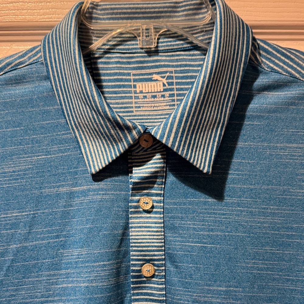 Puma Men's Blue Striped-Collar Polo